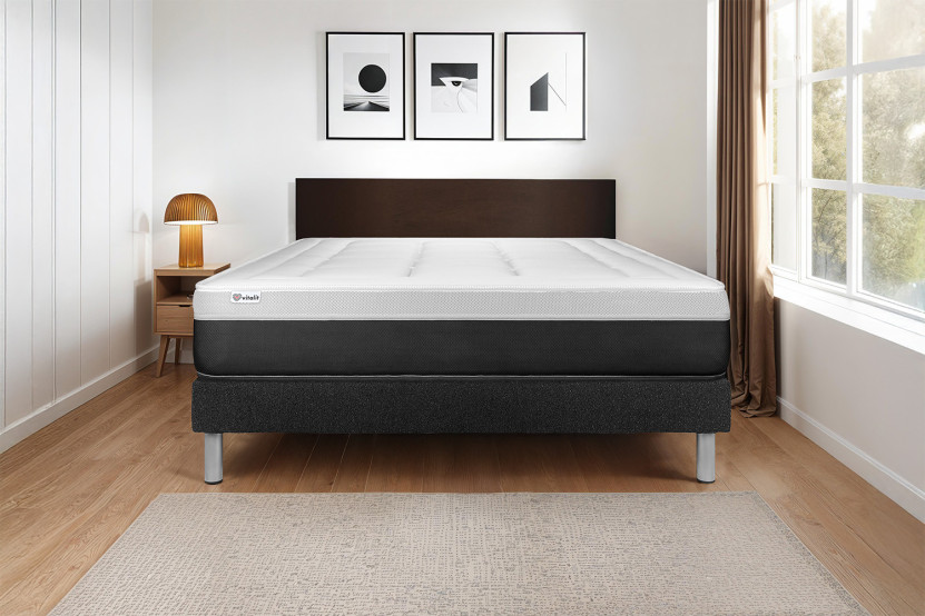 Ensemble Matelas Sommier 140x200 cm - Sommier Noir (en kit) - Vital Form