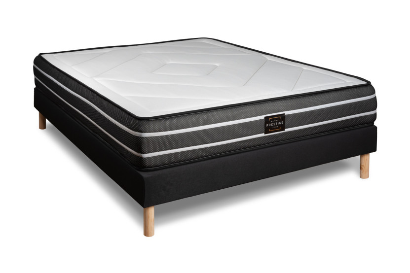 Pack lit complet 160x200 cm - Matelas + Sommier Noir + 2 oreillers + Couette - Exclusive
