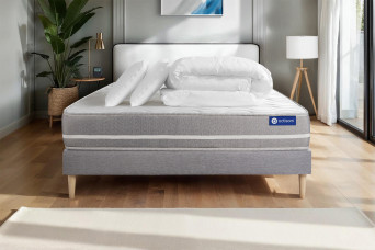 Pack lit complet 160x200 cm - Matelas + Sommier Gris (en kit) + 2 oreillers + Couette - Actilatex Touch