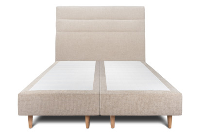 Lit 2x 90x200 cm - Sommier tapissier H35 cm + tête de lit à lignes - Tissu Toile natté Beige Brun