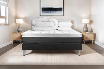Pack lit complet 180x200 cm - Matelas + Sommier Noir (en kit) + 2 oreillers + Couette - Vital Soft Pack lit complet 180x200 cm - Matelas + Sommier Noir (en kit) + 2 oreillers + Couette - Vital Soft