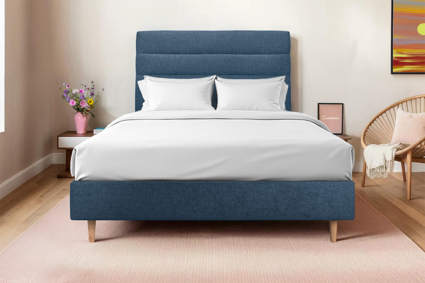 Tête de lit 160 cm Lignes - Tissu Toile Natté Bleu Ocean