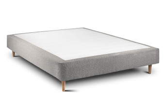 Lit 150x190 cm - Sommier tapissier H35 cm + tête de lit capitonnée - Tissu Bouclette Gris