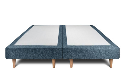 Lit 2x 80x200 cm - Sommier tapissier H29 cm + tête de lit à lignes - Tissu Bouclette Bleu