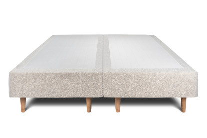 Lit 2x 100x200 cm - Sommier tapissier H35 cm + tête de lit capitonnée - Tissu Bouclette Beige Clair