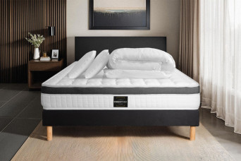Pack lit complet 140x200 cm - Matelas + Sommier Noir + 2 oreillers + Couette - Supérieur Pack lit complet 140x200 cm - Matelas + Sommier Noir + 2 oreillers + Couette - Supérieur