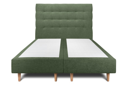 Lit 2x 100x200 cm - Sommier tapissier H35 cm + tête de lit capitonnée - Tissu Toile natté Vert Kaki