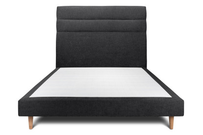 Lit 135x190 cm - Sommier tapissier H29 cm + tête de lit à lignes - Tissu Toile natté Noir