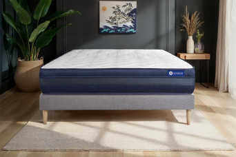 Ensemble Matelas Sommier 140x190 cm - Sommier Gris (en kit) - Actilatex Tech