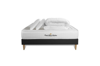 Pack lit complet 160x200 cm - Matelas + Sommier Noir + 2 oreillers + Couette - Nottingham