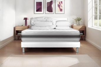 Pack lit complet 200x200 cm - Matelas + Sommier Blanc (en kit) + 2 oreillers + Couette - Vitalmemo Back