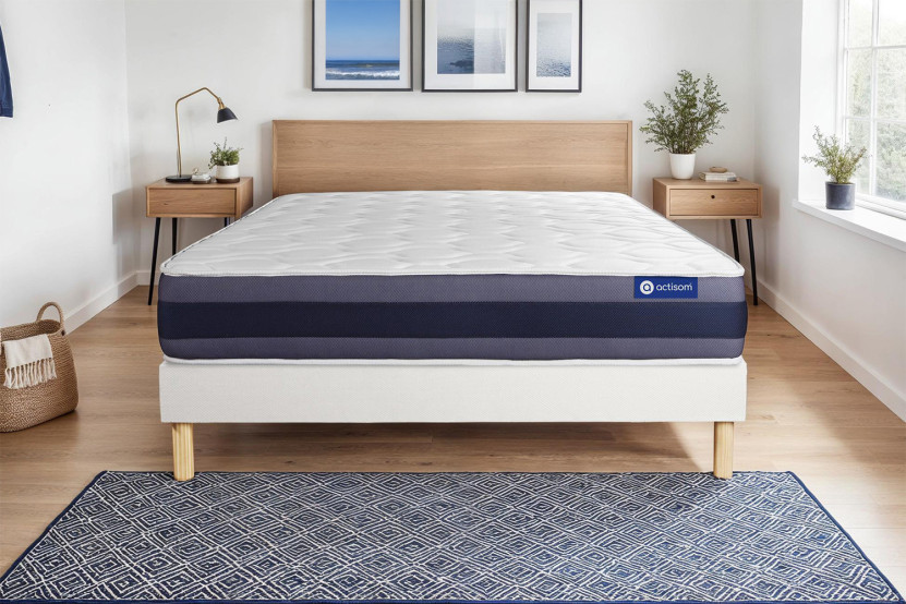 Ensemble Matelas Sommier 90x200 cm - Sommier Blanc (en kit) - Actiflex Morpho