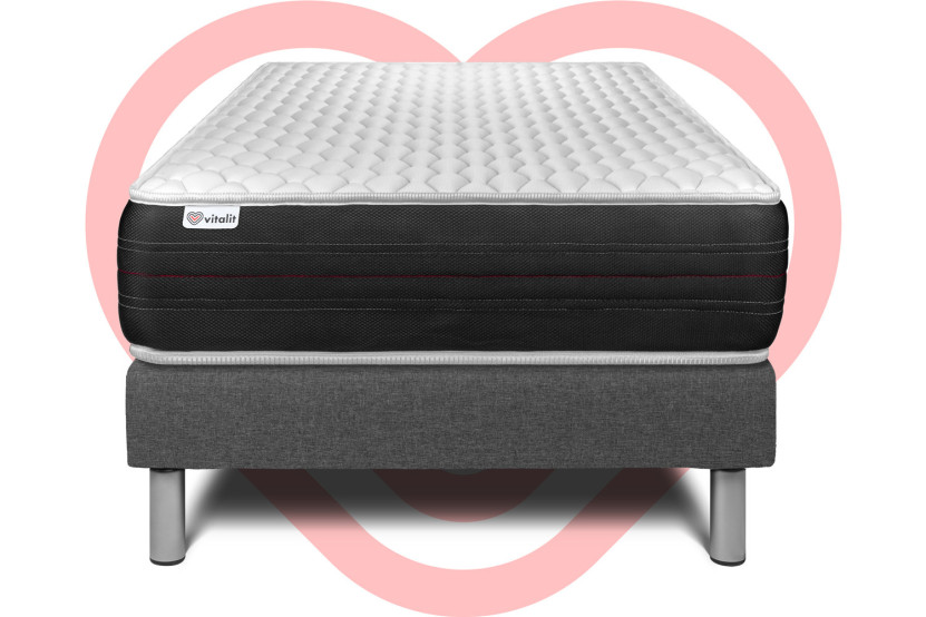 Ensemble Matelas Sommier 90x200 cm - Sommier Gris (en kit) - Vitalspring