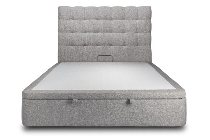 Lit coffre 160x200 cm avec Tête de lit capitonnée - Tissu Bouclette Gris