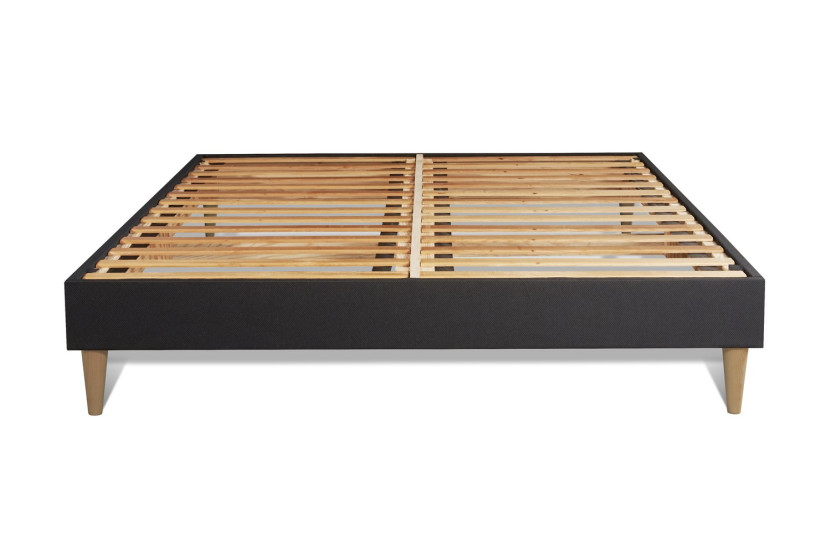 Pack lit complet 200x200 cm - Matelas + Sommier Noir (en kit) + 2 oreillers + Couette - Windsor