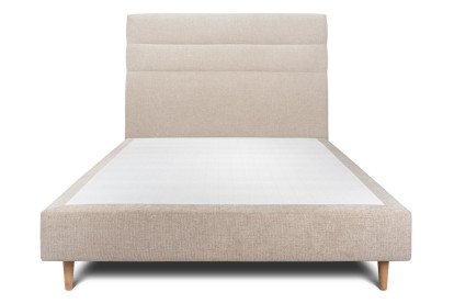 Lit 135x190 cm - Sommier tapissier H35 cm + tête de lit à lignes - Tissu Toile natté Beige Brun