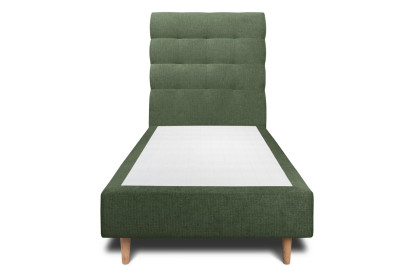 Lit 90x200 cm - Sommier tapissier H35 cm + tête de lit capitonnée - Tissu Toile natté Vert Kaki