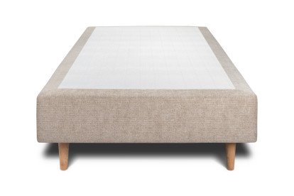 Lit 90x200 cm - Sommier tapissier H35 cm + tête de lit capitonnée - Tissu Toile natté Beige Brun