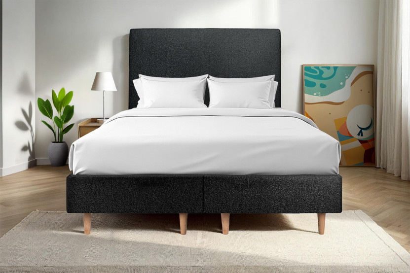 Lit 2x80x200 cm avec Tête de lit tapissée - Tissu Bouclette