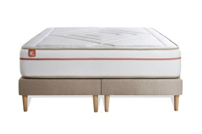Pack lit complet 200x200 cm - Matelas + 2 Sommiers Beiges + 2 oreillers + Couette - Le Paisible