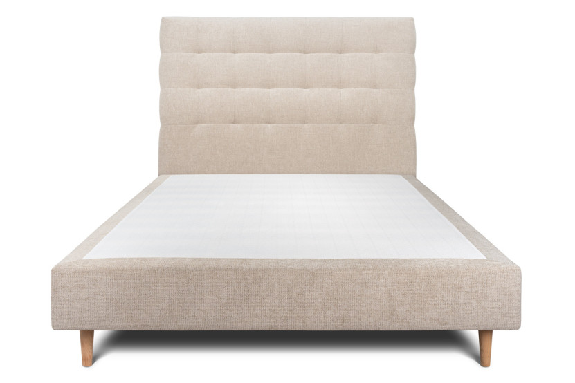 Lit 140x190 cm avec Tête de lit capitonnée - Tissu Toile natté