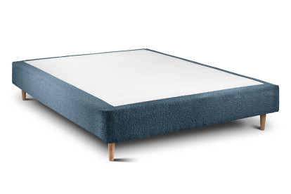 Lit 140x190 cm - Sommier tapissier H35 cm + tête de lit tapissée - Tissu Bouclette Bleu