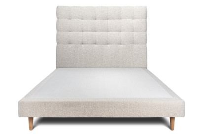 Lit 150x190 cm - Sommier tapissier H29 cm + tête de lit capitonnée - Tissu Bouclette Beige Clair