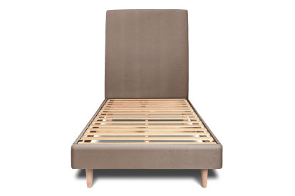 Lit 90x200 cm - Sommier à lattes H29 cm + tête de lit tapissée - Tissu Velours Taupe