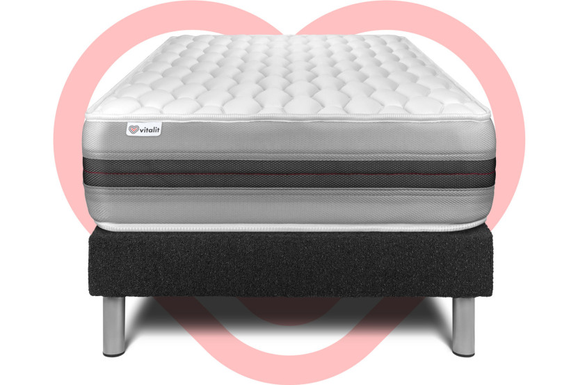 Ensemble Matelas Sommier 90x190 cm - Sommier Noir (en kit) - Vitalspring Recover