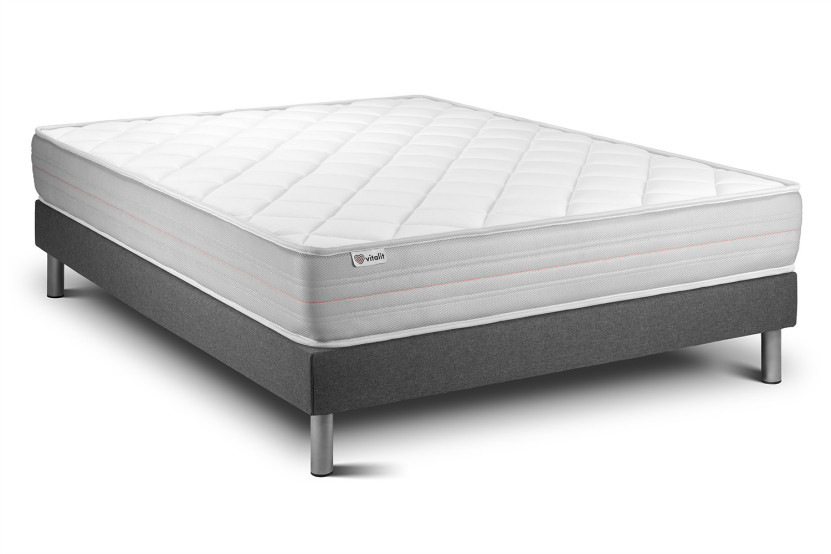 Ensemble Matelas Sommier 140x190 cm - Sommier Gris (en kit) - Vitalmemo