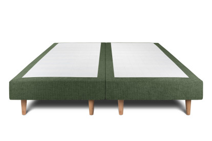 Lit 2x 90x200 cm - Sommier tapissier H29 cm + tête de lit à lignes - Tissu Toile natté Vert Kaki