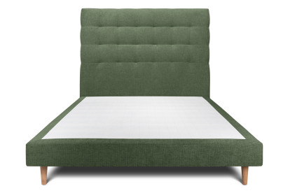 Lit 140x200 cm - Sommier tapissier H29 cm + tête de lit capitonnée - Tissu Toile natté Vert Kaki
