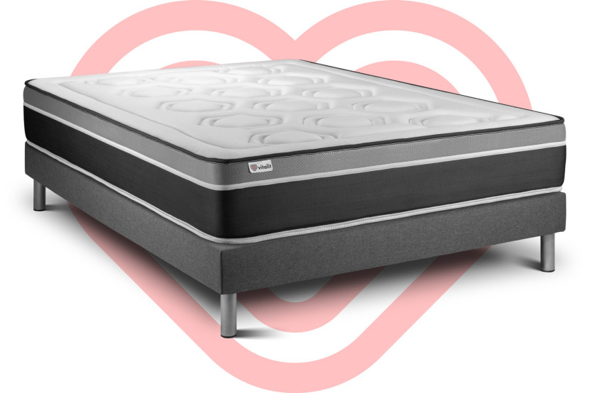 Ensemble Matelas Sommier 140x190 cm - Sommier Gris (en kit) - Vital Care