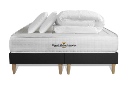 Pack lit complet 160x200 cm - Matelas + 2 Sommiers noirs + 2 oreillers + Couette - Balmoral