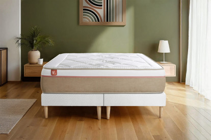 Pack lit complet 160x200 cm - Matelas + 2 Sommiers Blancs + 2 oreillers + Couette - Le Soyeux