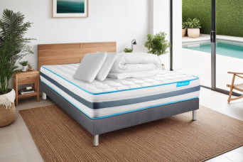 Pack lit complet 140x190 cm - Matelas + Sommier Gris (en kit) + 2 oreillers + Couette - BodyFlex Pack lit complet 140x190 cm - Matelas + Sommier Gris (en kit) + 2 oreillers + Couette - BodyFlex
