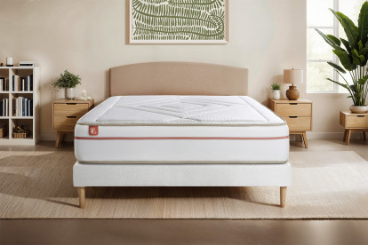 Ensemble Matelas Sommier 200x200 cm - Sommier Blanc (en kit) - Le Paisible