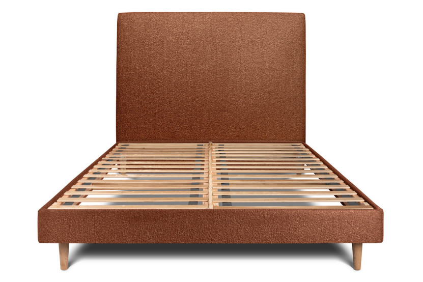 Lit 150x190 cm avec Tête de lit tapissée - Tissu Bouclette