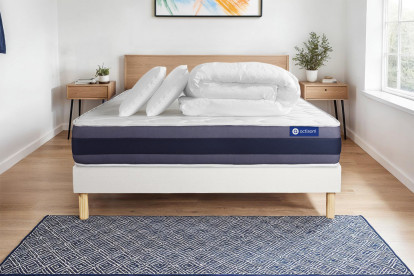 Pack lit complet 140x200 cm - Matelas + Sommier Blanc (en kit) + 2 oreillers + Couette - Actimemo Morpho