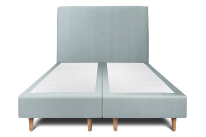 Lit 2x 100x200 cm - Sommier tapissier H35 cm + tête de lit tapissée - Tissu Velours Gris Bleuté