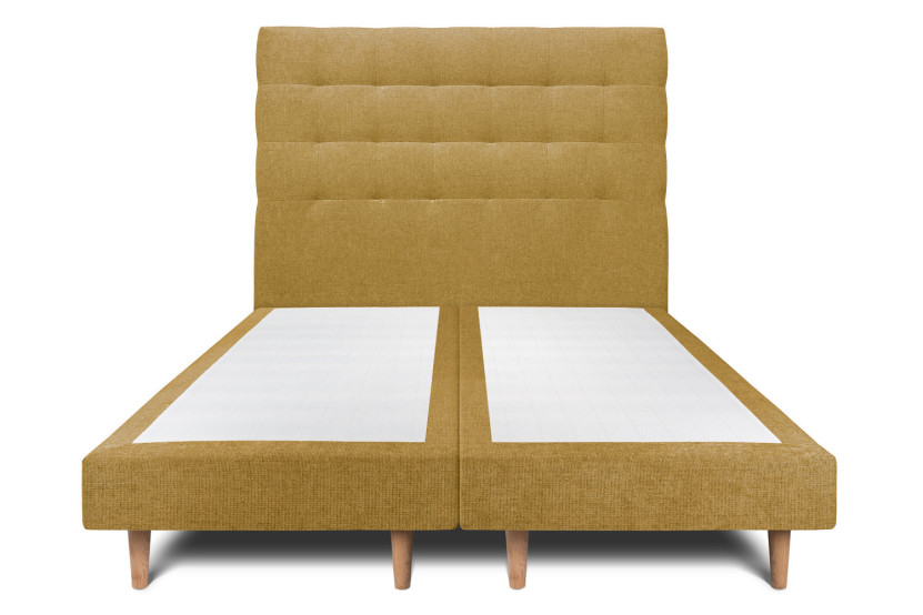 Lit 2x80x200 cm avec Tête de lit capitonnée - Tissu Toile natté Jaune