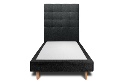 Lit 90x200 cm - Sommier tapissier H29 cm + tête de lit capitonnée - Tissu Bouclette Noir