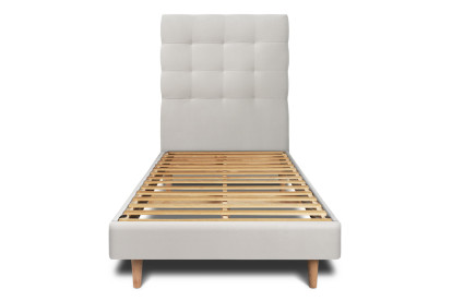 Lit 90x190 cm - Sommier à lattes H29 cm + tête de lit capitonnée - Tissu Velours Gris Clair