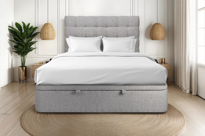 Lit coffre 140x200 cm avec Tête de lit capitonnée - Tissu Bouclette Gris