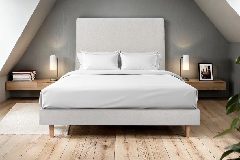 Lit 140x190 cm avec Tête de lit tapissée - Tissu Velours