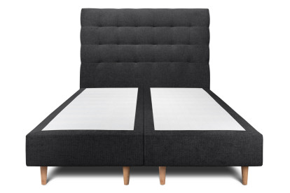 Lit 2x 90x200 cm - Sommier tapissier H35 cm + tête de lit capitonnée - Tissu Toile natté Noir