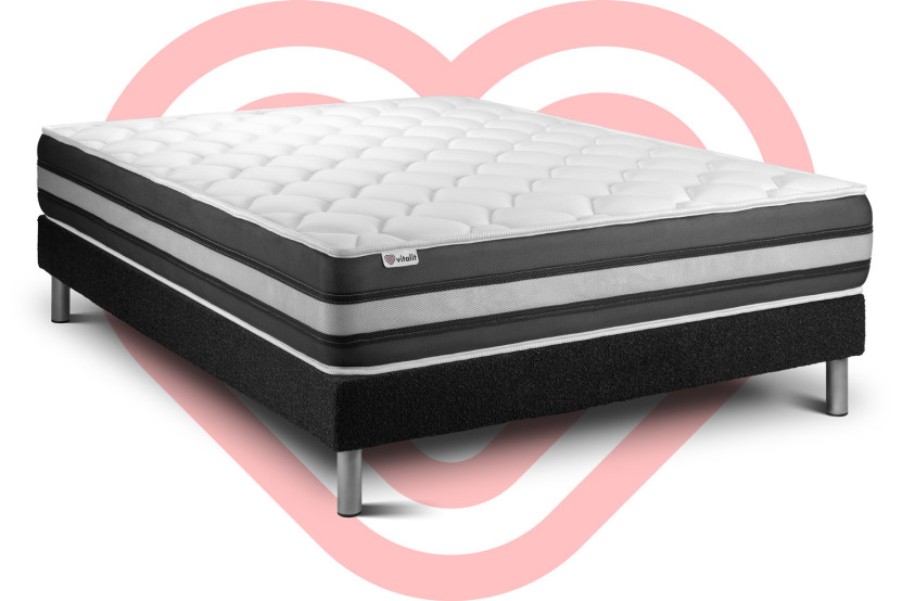 Ensemble Matelas Sommier 180x200 cm - Sommier Noir (en kit) - Vitalspring Zen