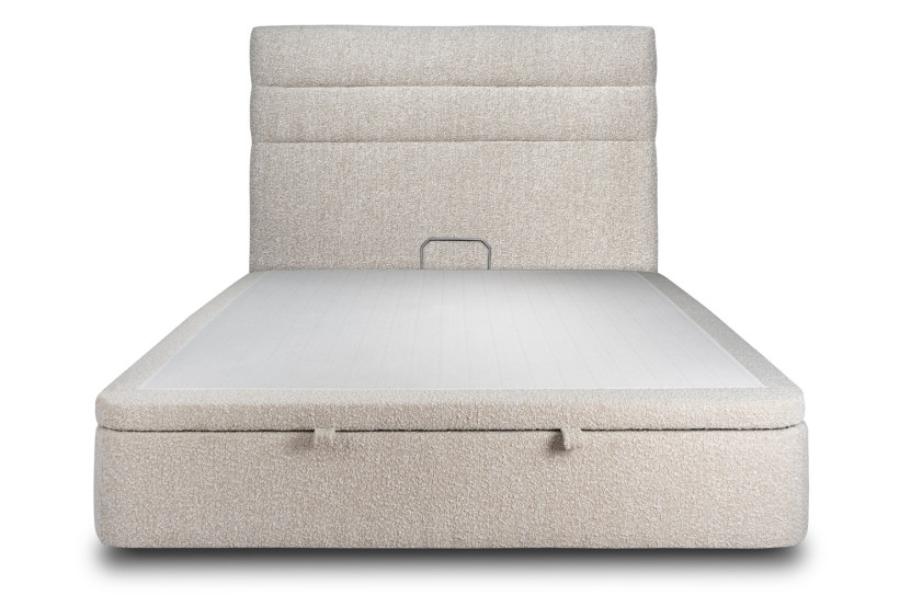 Lit coffre 140x190 cm avec Tête de lit à lignes - Tissu Bouclette