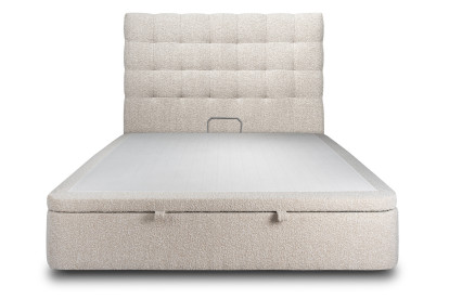 Lit coffre 140x200 cm avec Tête de lit capitonnée - Tissu Bouclette Beige Clair