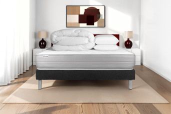 Pack lit complet 140x200 cm - Matelas + Sommier Noir (en kit) + 2 oreillers + Couette - Vitalmemo